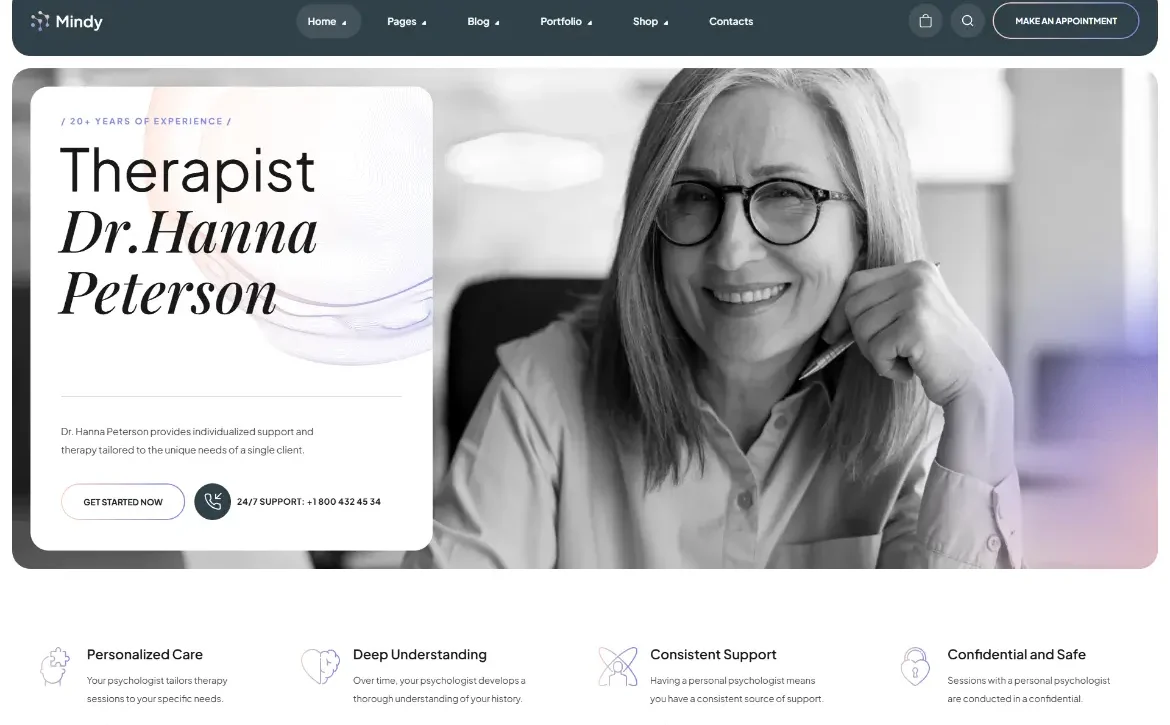 Mindy – Therapist profile WordPress Theme