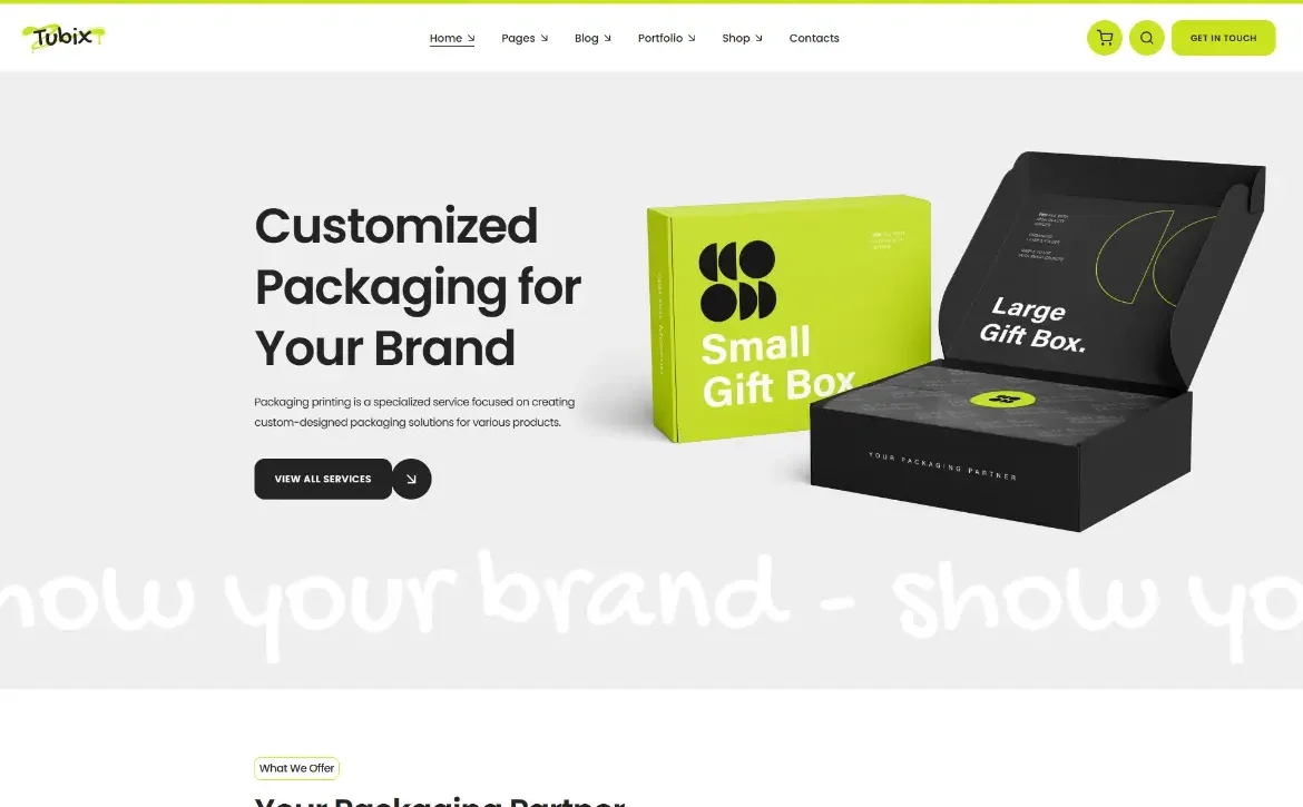 Tubix – Custom packaging WordPress Theme
