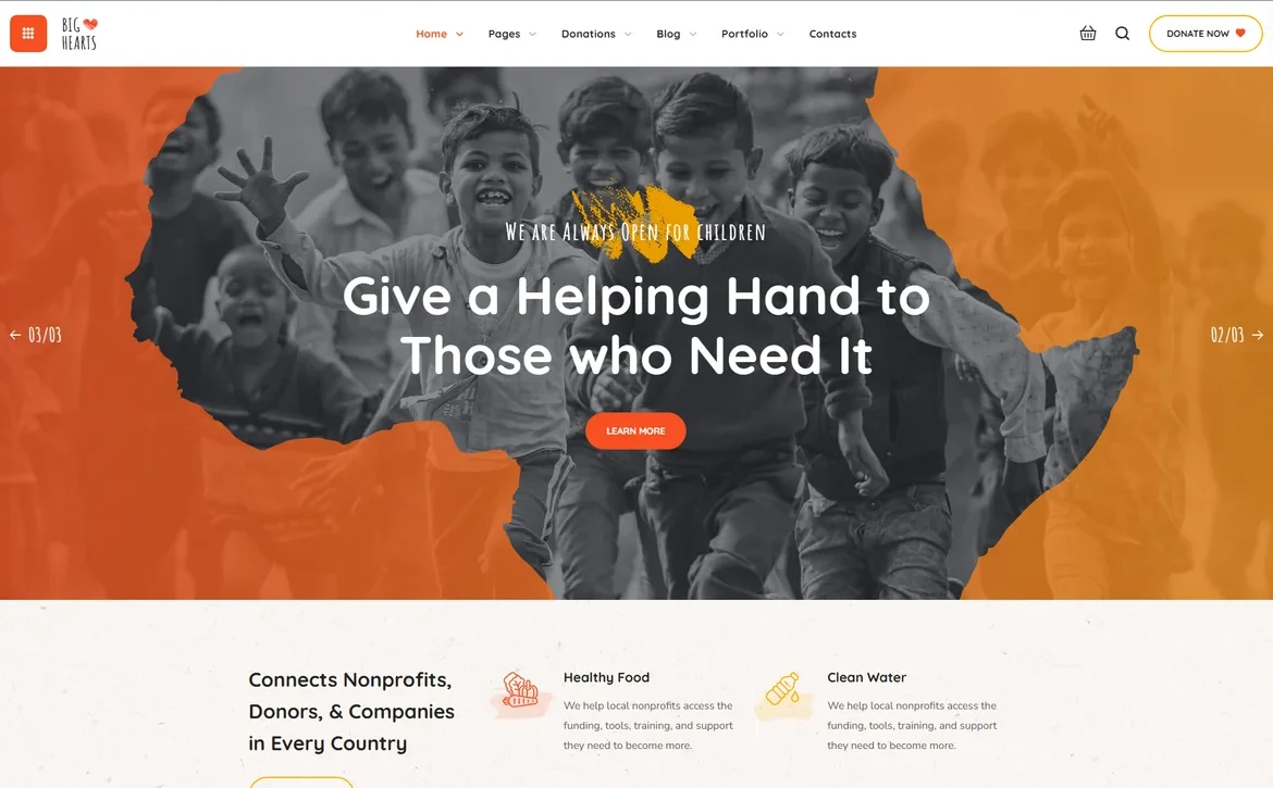 BigHearts – Humanitarian aid charity WordPress Theme