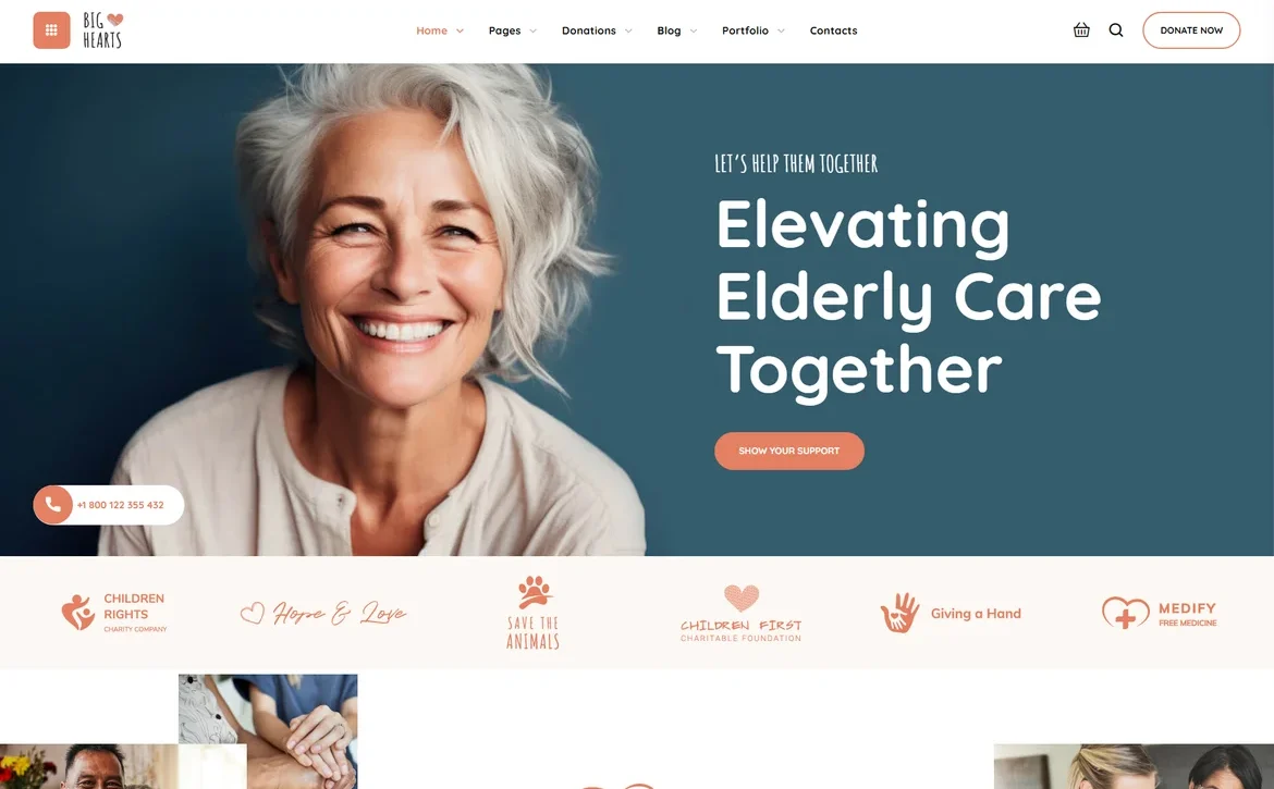 BigHearts – Elderly care charity WordPress Theme