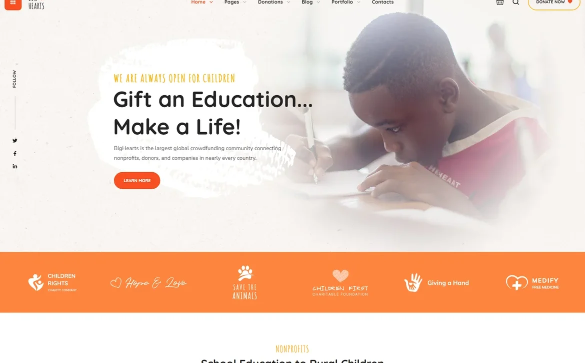 BigHearts – Children's education charity WordPress Theme