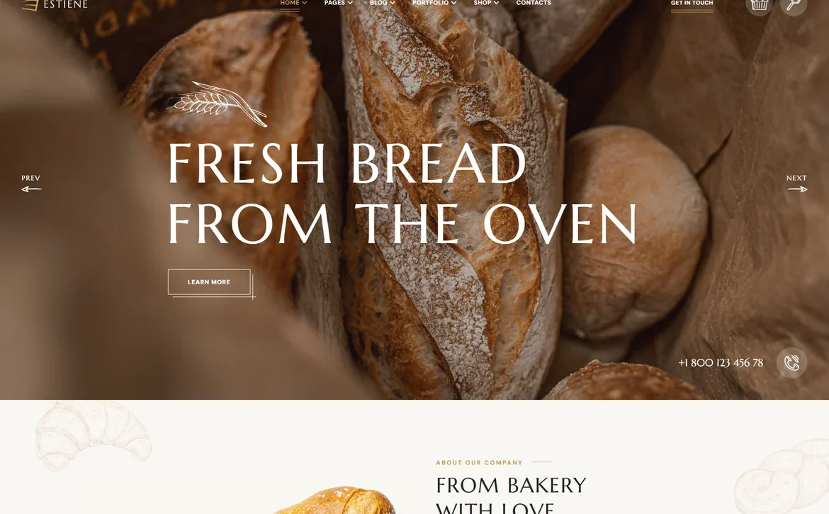 Estiene – Fresh bakery bread WordPress Theme