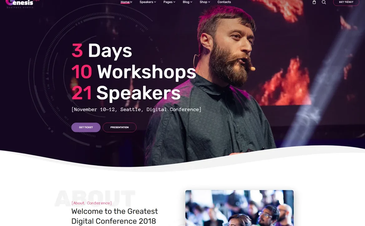 GenesisExpo – Digital conference WordPress Theme