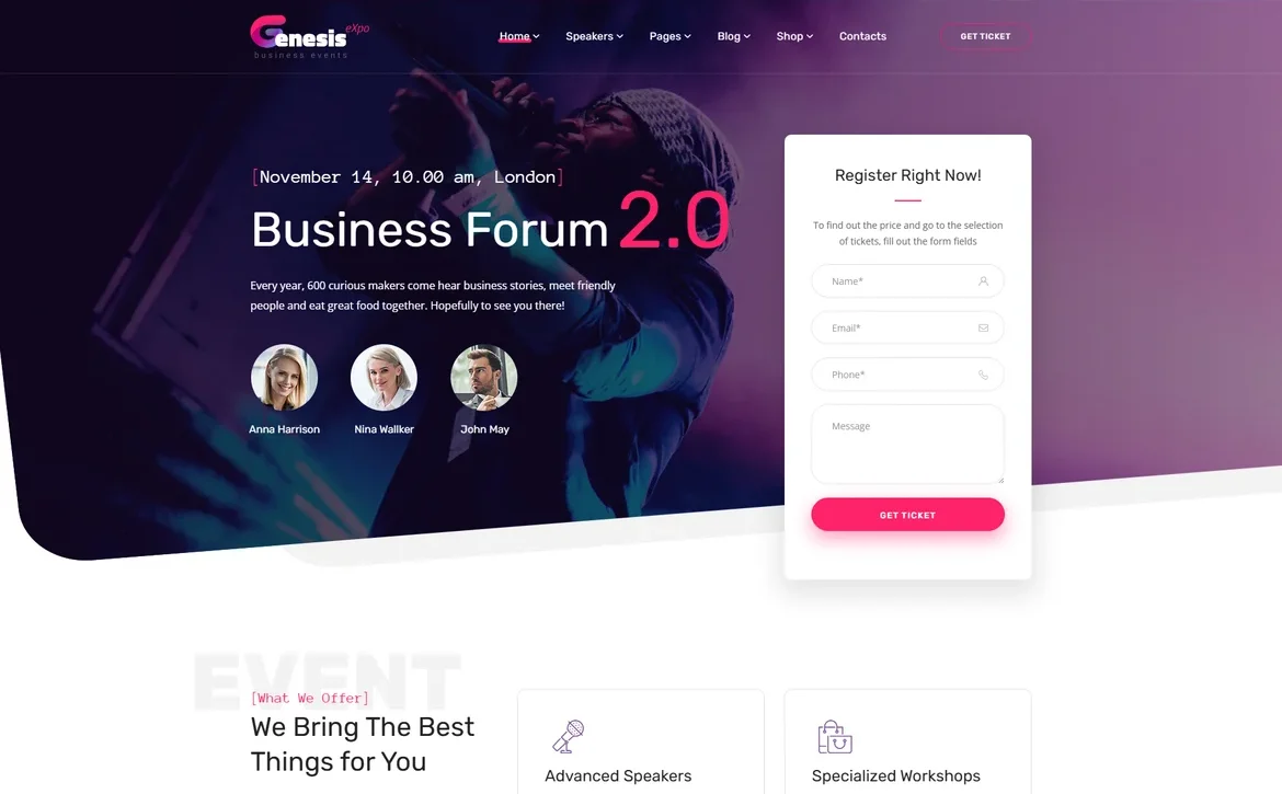 GenesisExpo – Business forum WordPress Theme