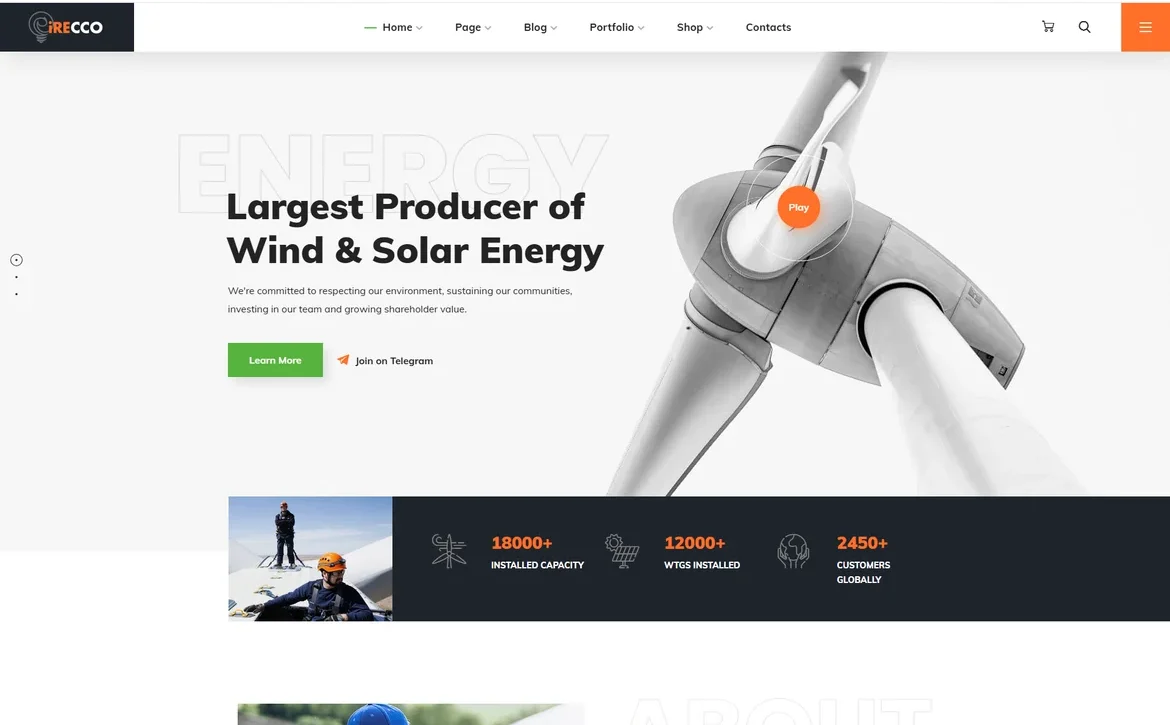 iRecco – Wind and solar energy producer WordPress Theme