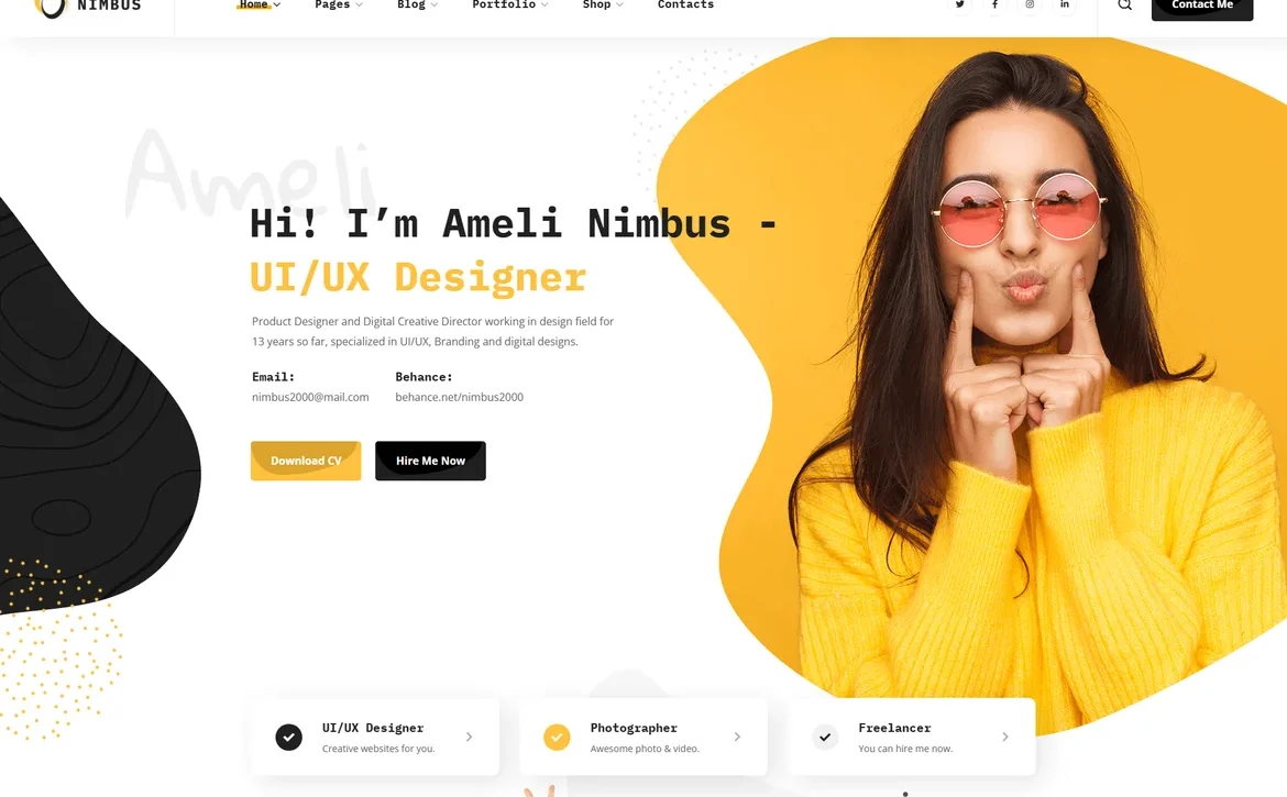 Nimbus – UI/UX designer personal portfolio WordPress Theme