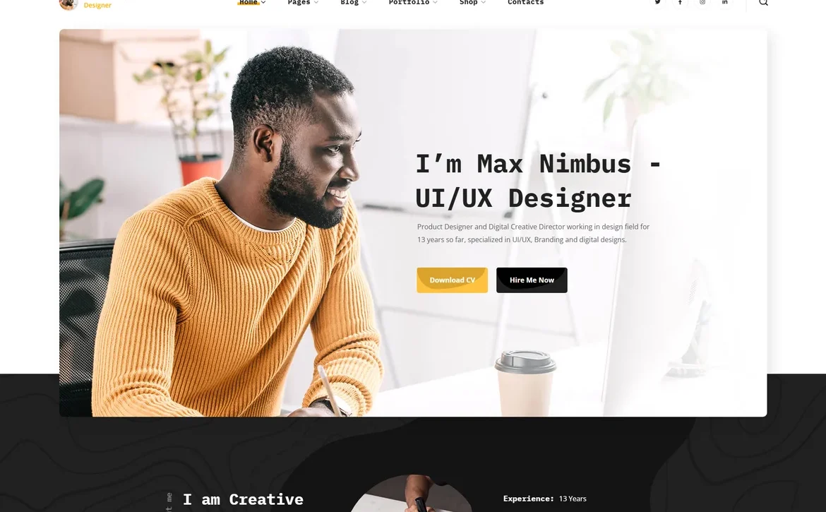 Nimbus – UI/UX designer personal portfolio WordPress Theme