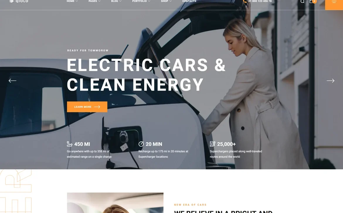 Qiolo – Electric cars and clean energy WordPress Theme