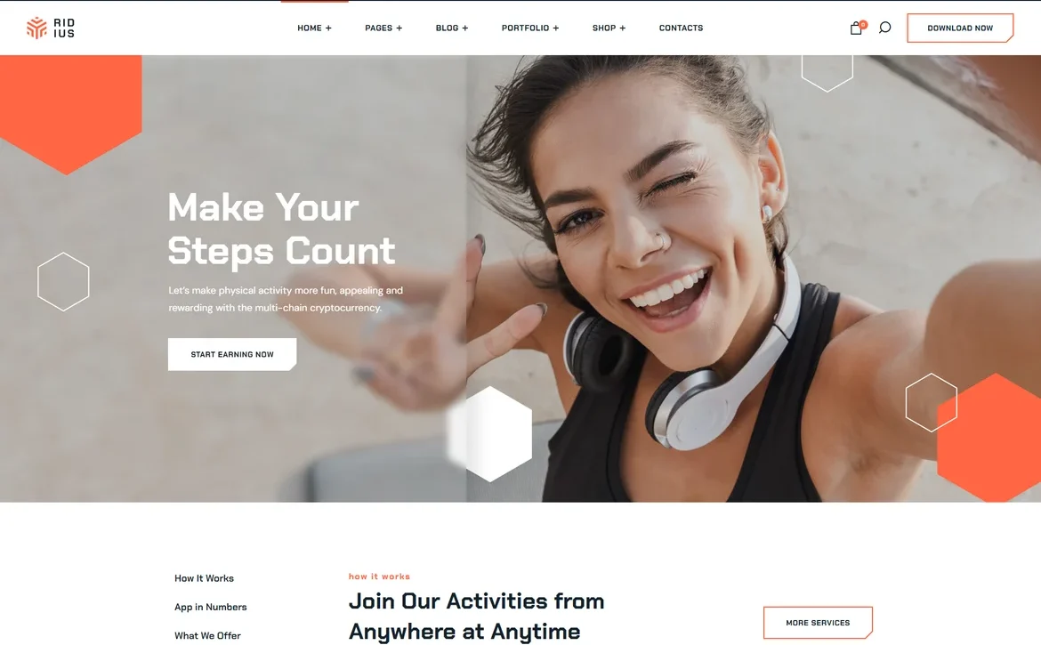 Ridius – Fitness steps tracking WordPress Theme