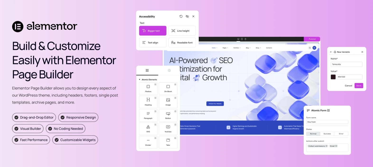 Unixy Elementor page builder — 58 custom widgets for drag-and-drop visual building