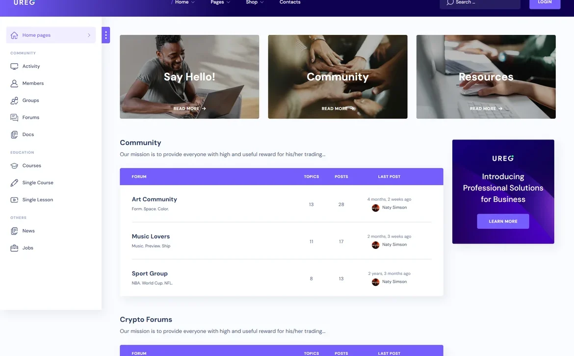 UREG – Online community WordPress Theme