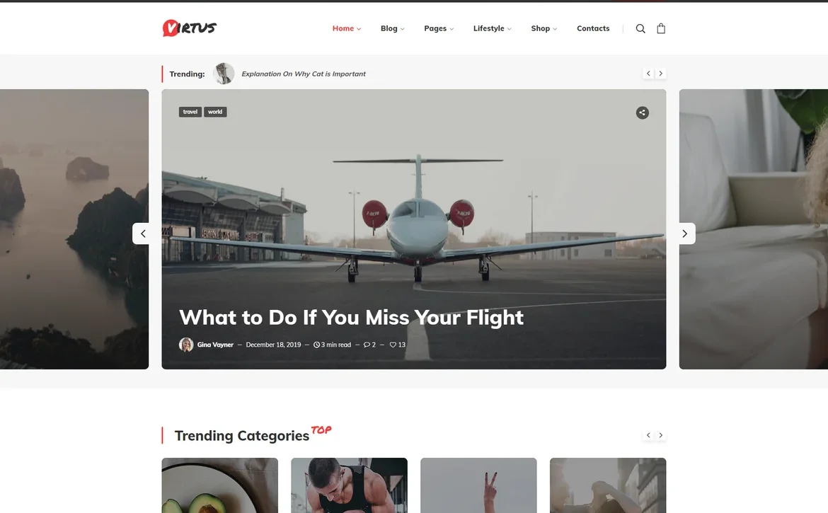 Virtus – Travel and lifestyle blog WordPress Theme
