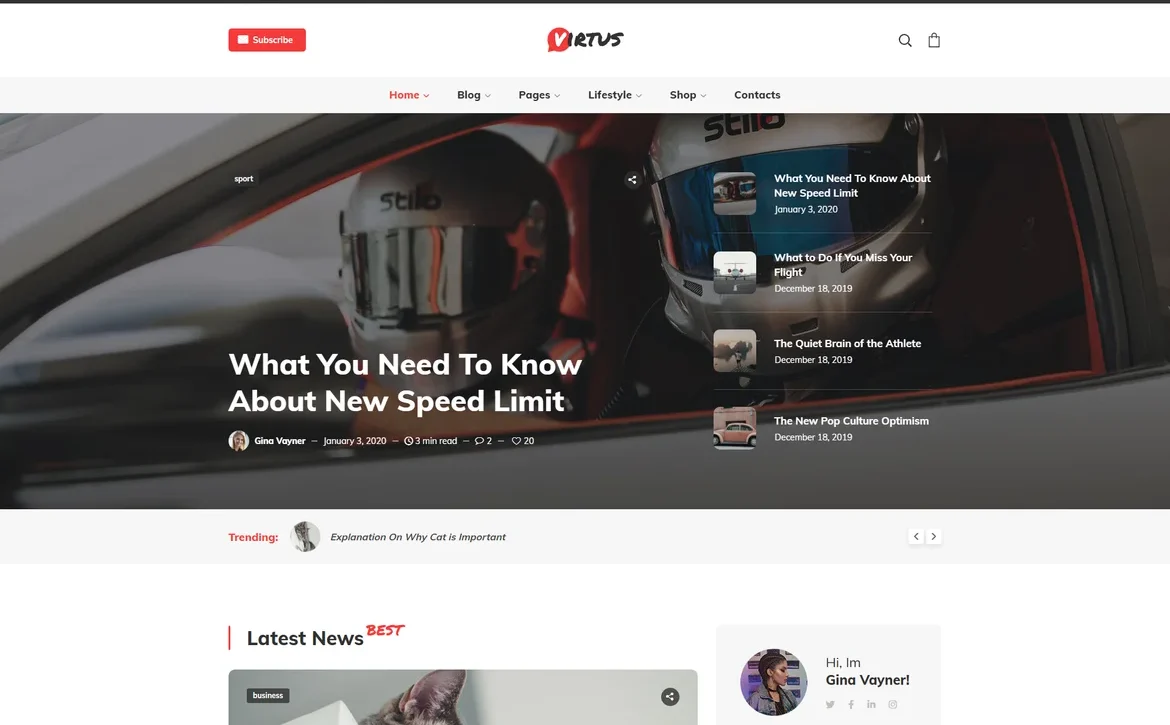 Virtus – Automotive news blog WordPress Theme