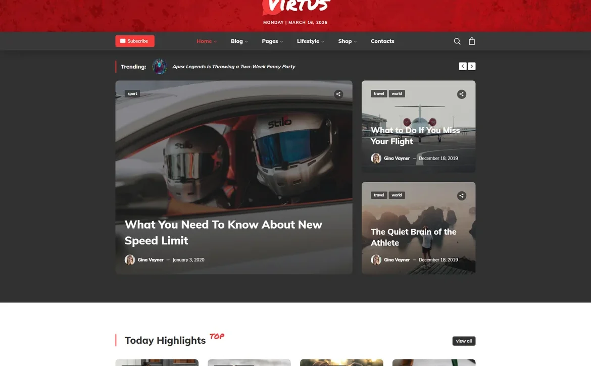 Virtus – News magazine blog WordPress Theme