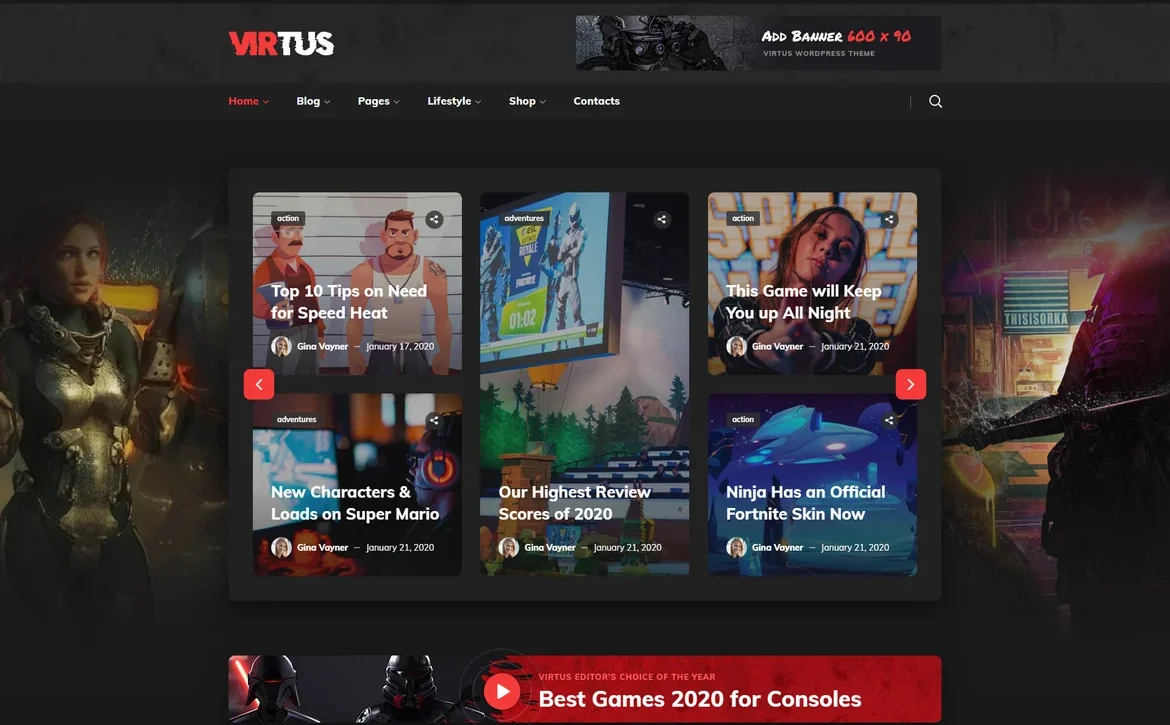 Virtus – Gaming magazine blog WordPress Theme