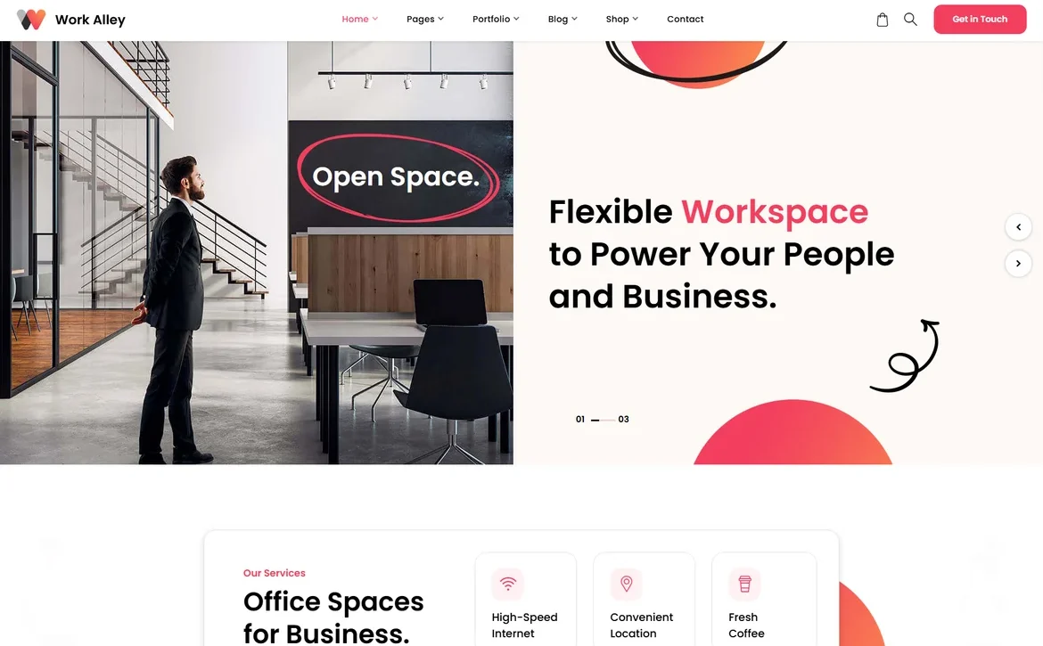 WorkAlley – Flexible coworking workspace WordPress Theme