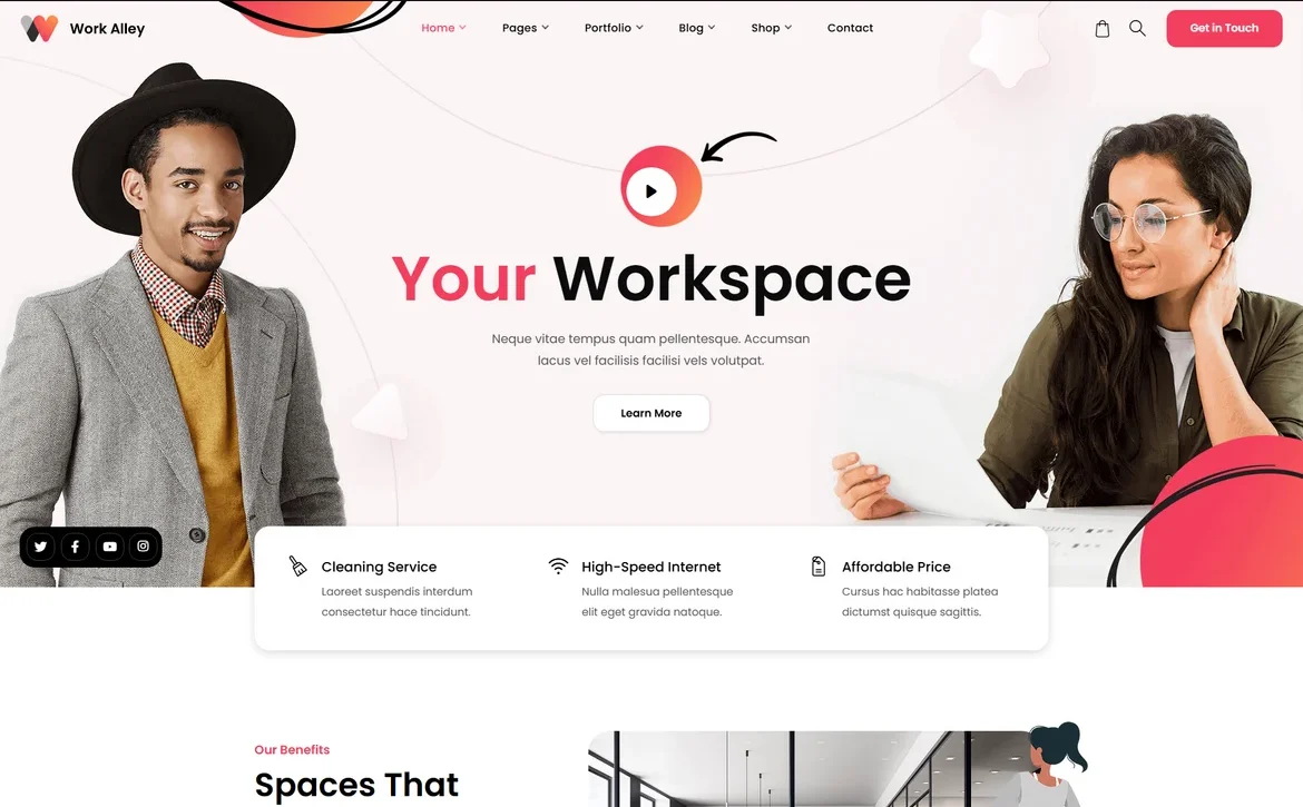 WorkAlley – Coworking space WordPress Theme