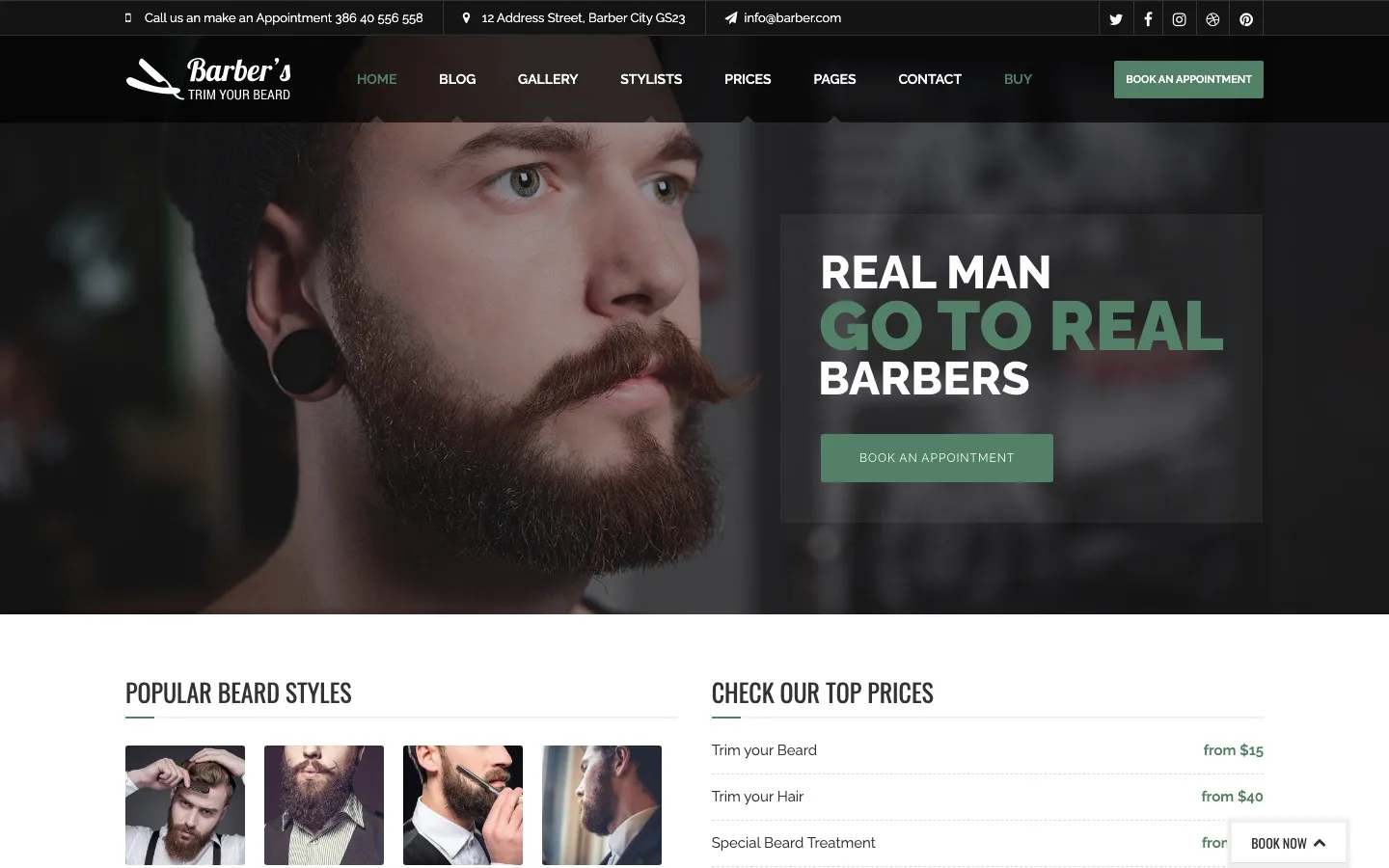 Barber WordPress theme for barbers and hair salons by gljivec
