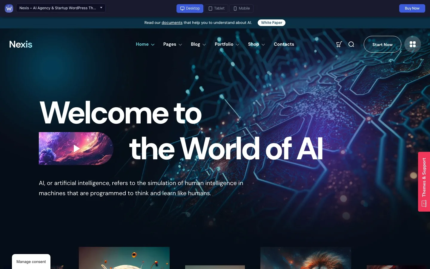 Nexis AI agency WordPress theme homepage demo