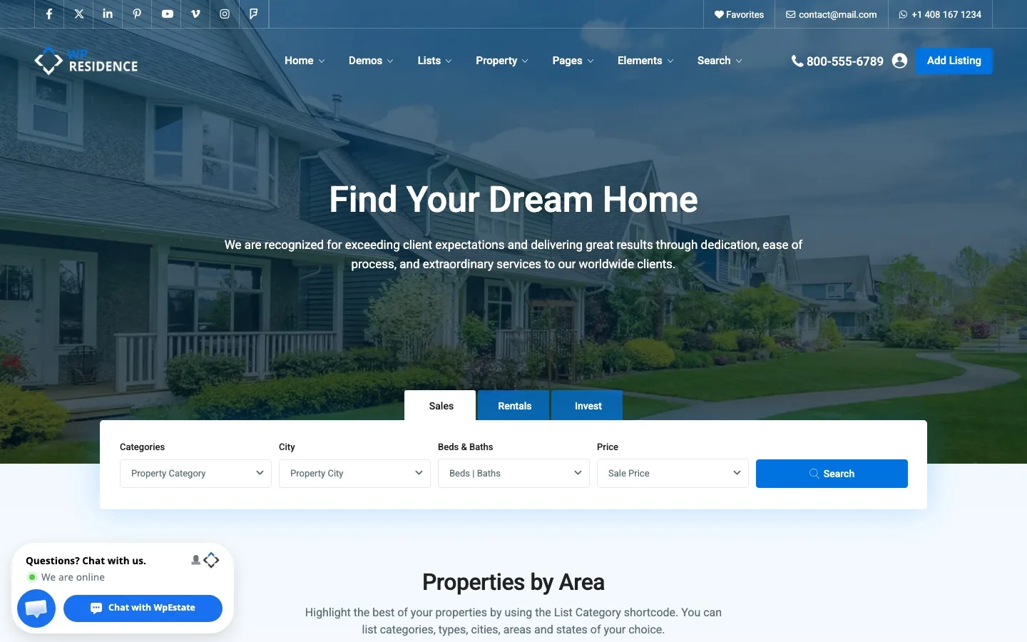 WP Residence real estate WordPress theme with booking and property management