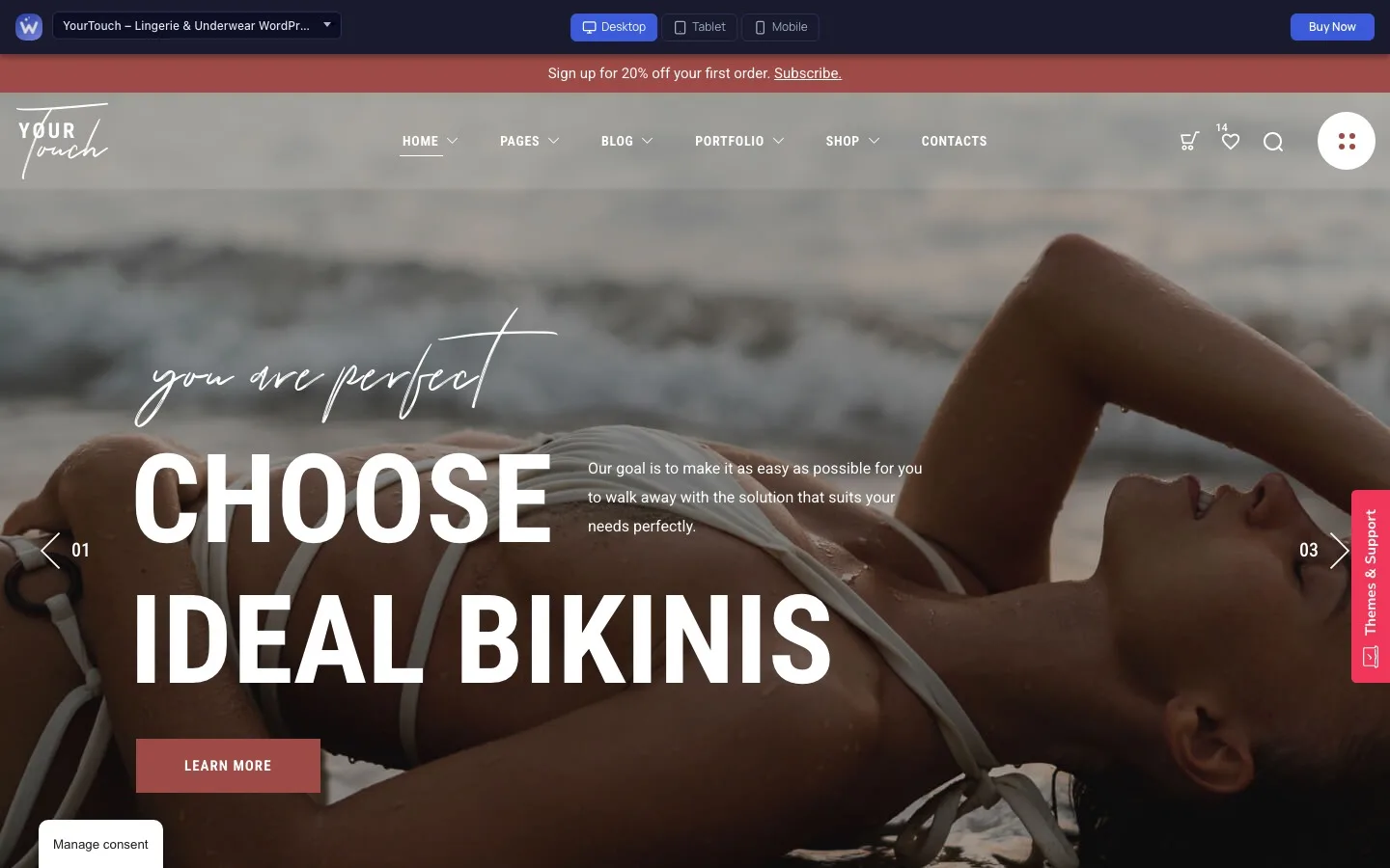 YourTouch lingerie and underwear WordPress theme WooCommerce store homepage