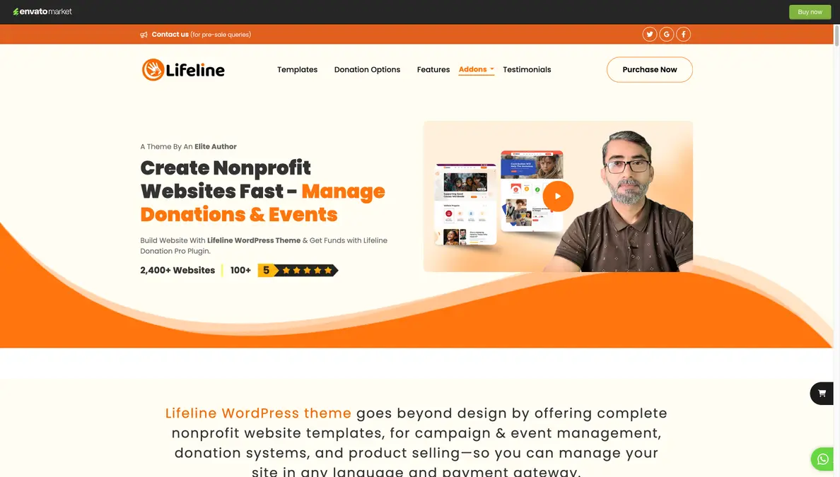 Lifeline charity donation WordPress theme by webinane
