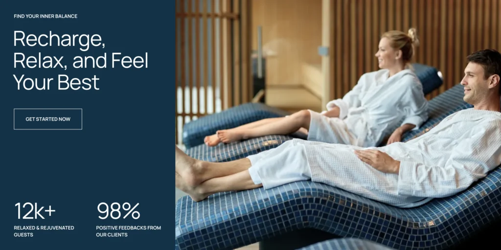 Elyora spa WordPress theme — Homepage 2 Wellness Center: side-by-side layout with guest statistics