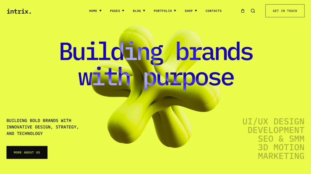 Intrix WordPress theme — homepage 2: Building brands with purpose, services by category